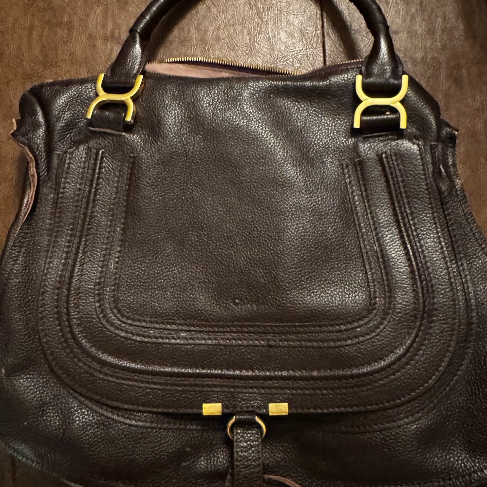 Chloe dark brown/cherry Leather Shoulder Bag with Gold-Tone Hardware - Picture 6 of 9